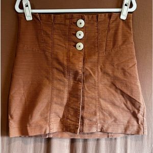Free People Mini Skirt Aline Button Front Terracotta Stretch  EUC  Size 10